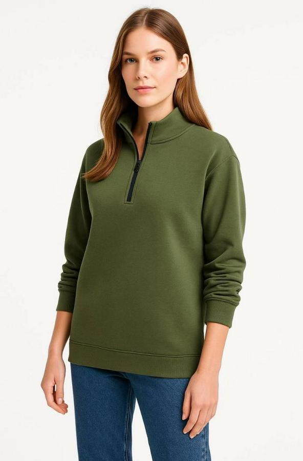 Üç Iplik Dık Yaka Yarım Fermuarlı Sweatshirt