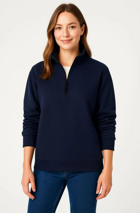 Üç Iplik Dık Yaka Yarım Fermuarlı Sweatshirt