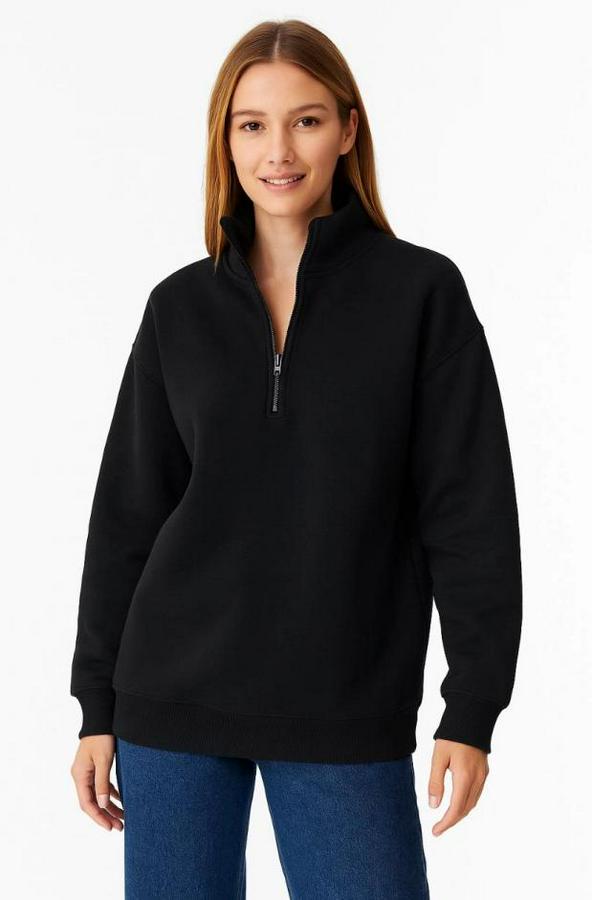 Üç Iplik Dık Yaka Yarım Fermuarlı Sweatshirt