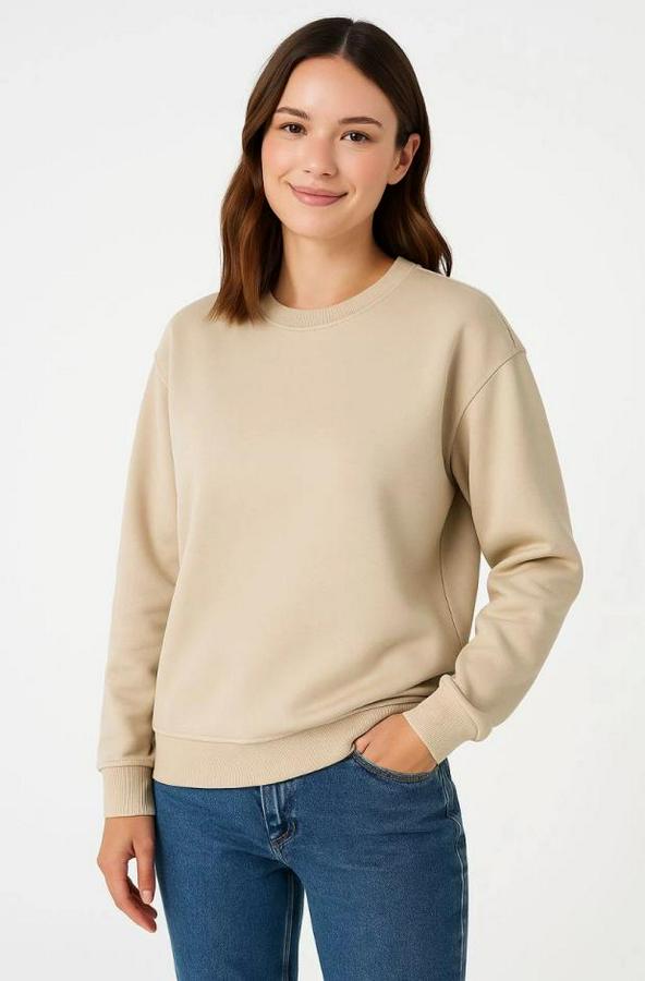 Üç Iplik Düz Bisiklet Yaka Sweatshirt