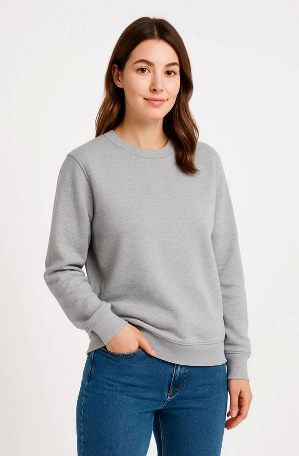 Üç Iplik Düz Bisiklet Yaka Sweatshirt