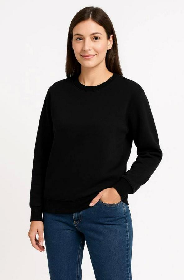 Üç Iplik Düz Bisiklet Yaka Sweatshirt 