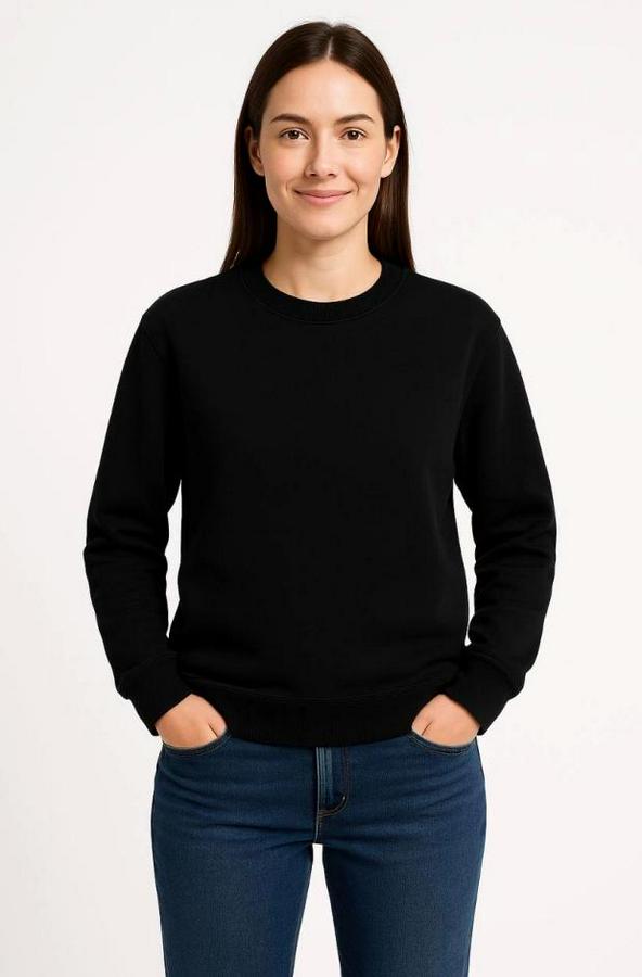 Üç Iplik Düz Bisiklet Yaka Sweatshirt 