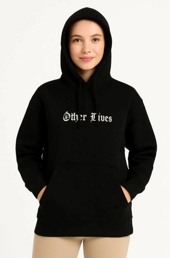 Üç Iplik Kapşonlu Ön Ve Arka Baskılı Sweatshirt Hoodie- Siyah