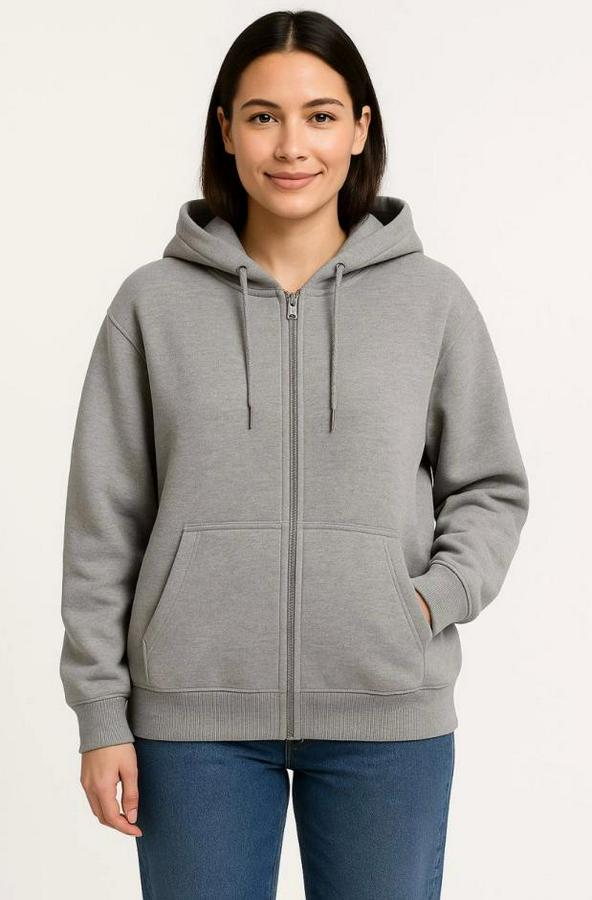 Üç Iplik Kapüşonlu Tam Fermuarlı Kanguru Çepli Sweatshirt Hoodie