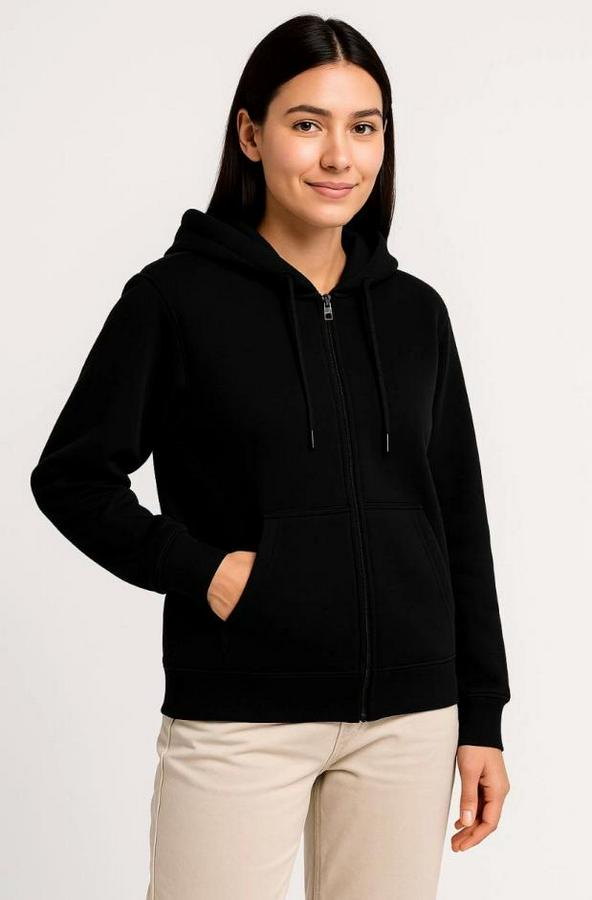 Üç Iplik Kapüşonlu Tam Fermuarlı Kanguru Çepli Sweatshirt Hoodie