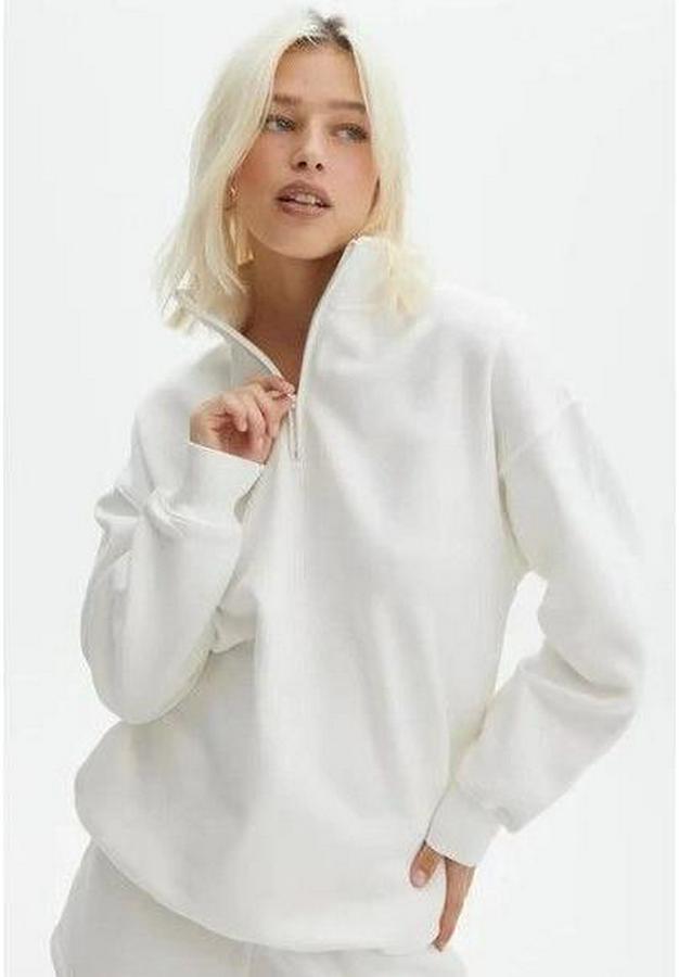 Unisex Uzun Kol Yarım Farmuarlı Yakalı Basic Sweatshirt