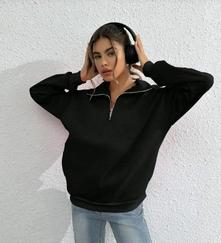 Unisex Uzun Kol Yarım Farmuarlı Yakalı Basic Sweatshirt
