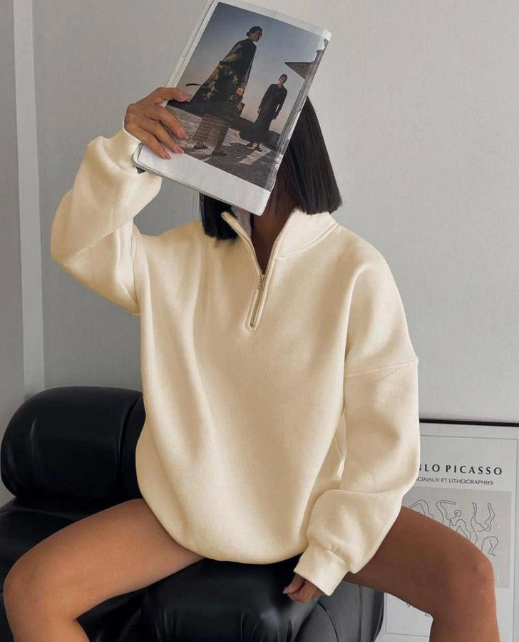Yarım Fermuarlı Üç Iplik Sweatshirt