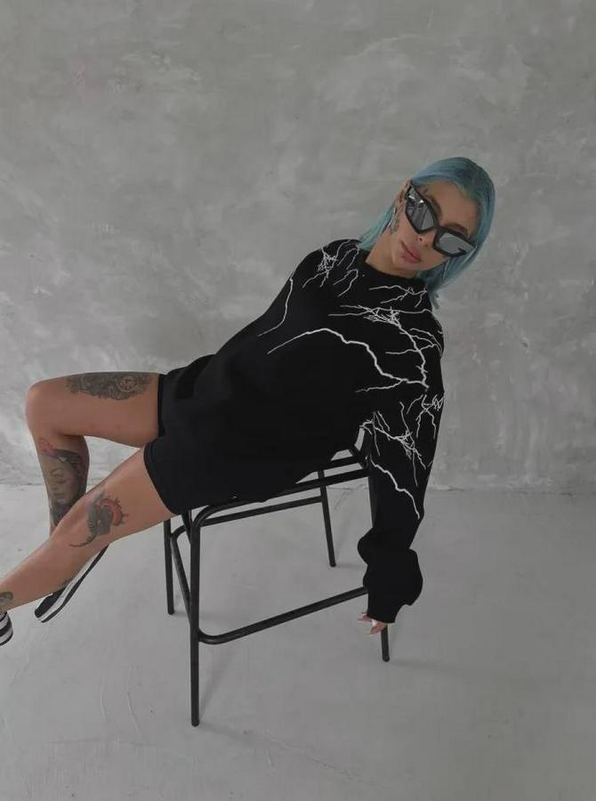 Yıldırım Baskılı Bisiklet Yaka Sweatshirt