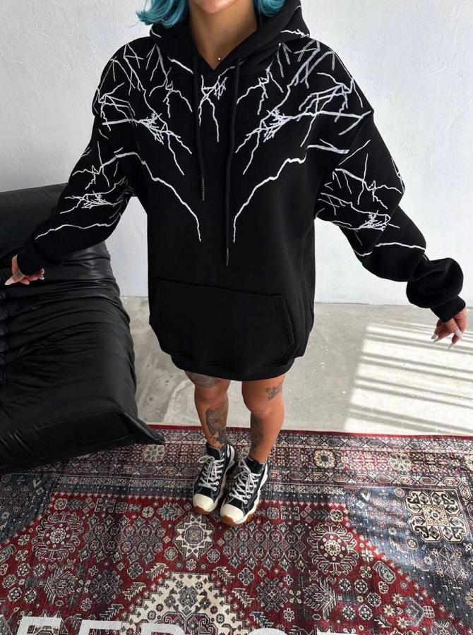 Yıldırım Baskılı Kapşonlu Sweatshirt