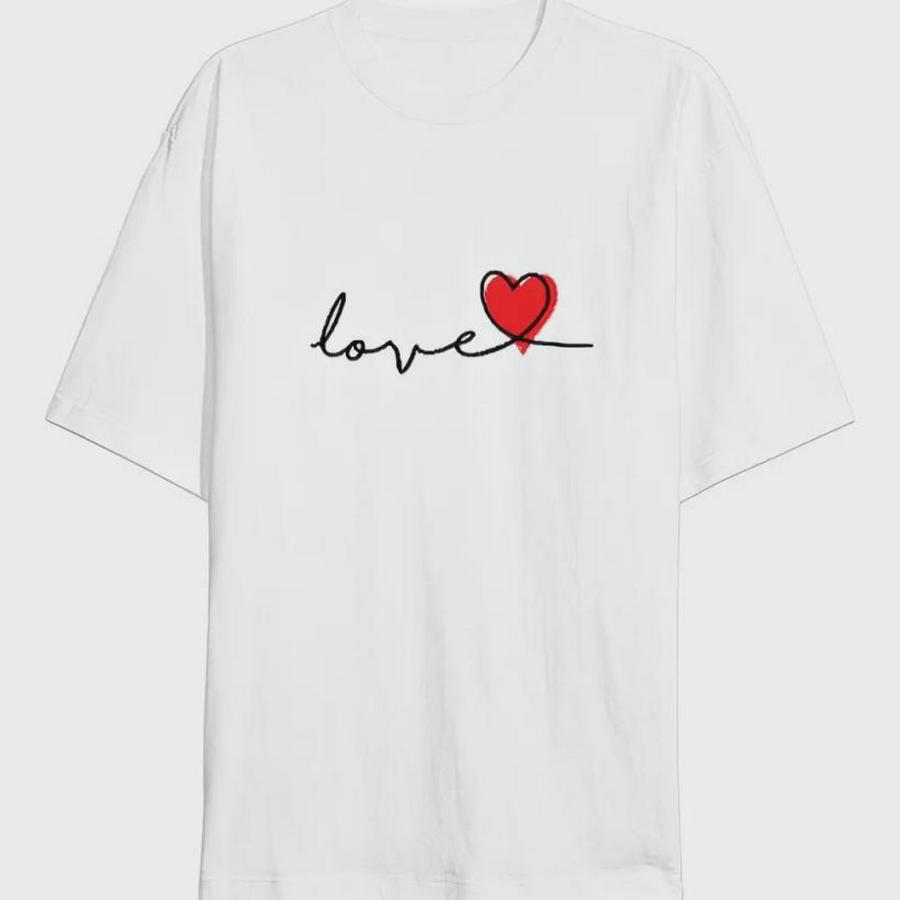 Şubat Tişört Sevgililer Günü Için Özel Tasarım Love Baskılı T-Shirt