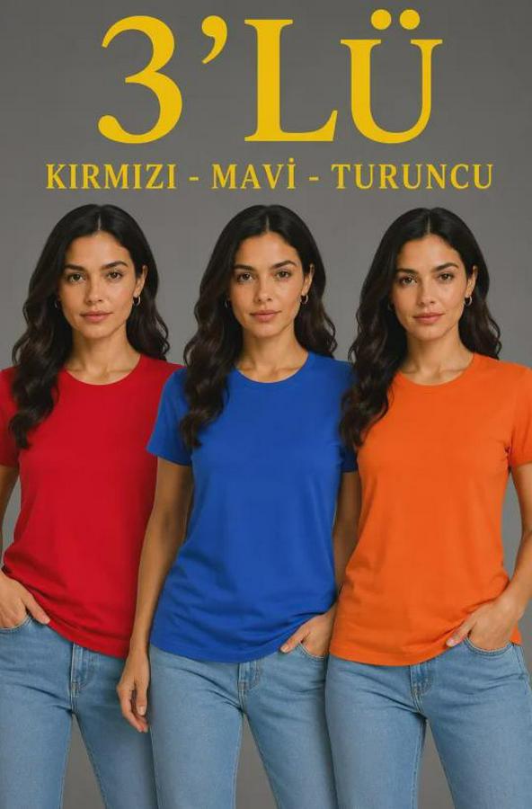 ’lü Kısa Kollu Bisiklet Yaka Basic Slim Fit T-Shirt