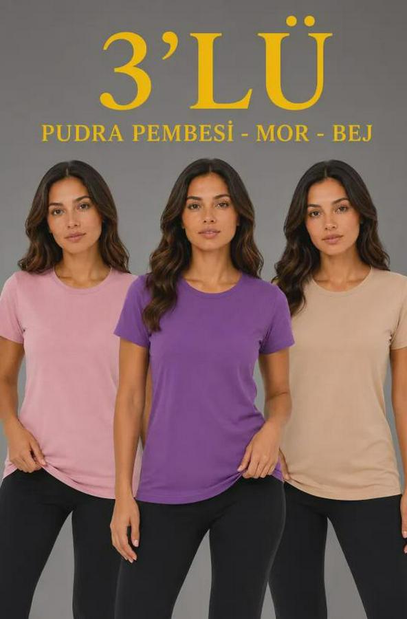 ’lü Kısa Kollu Bisiklet Yaka Basic Slim Fit T-Shirt