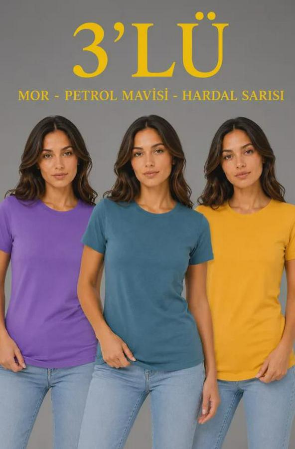 ’lü Kısa Kollu Bisiklet Yaka Basic Slim Fit T-Shirt