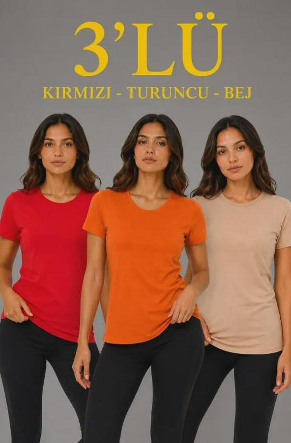 ’lü Kısa Kollu Bisiklet Yaka Basic Slim Fit T-Shirt