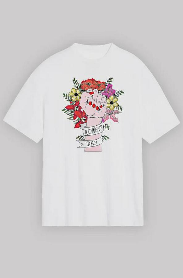 Mart Dünya Kadınlar Günü Baskılı Oversize Bisiklet Yaka T-Shirt