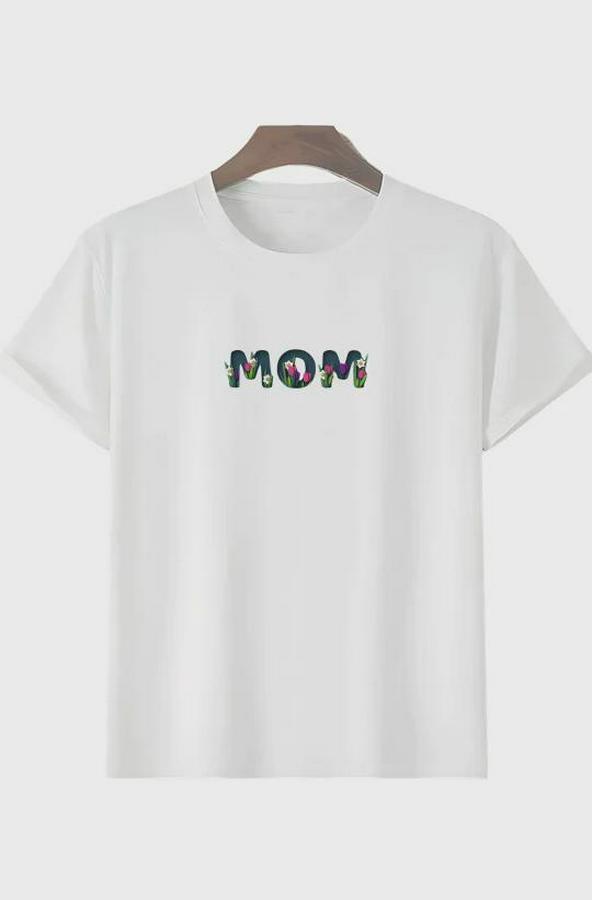 Anneler Günü Hediye Mom Çiçek Baskılı Oversize Bisiklet Yaka T-Shirt