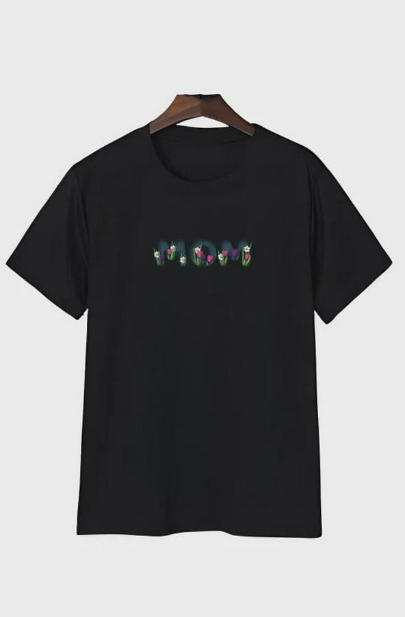 Anneler Günü Mom Çiçek Temalı Baskılı Oversize Bisiklet Yaka T-Shirt