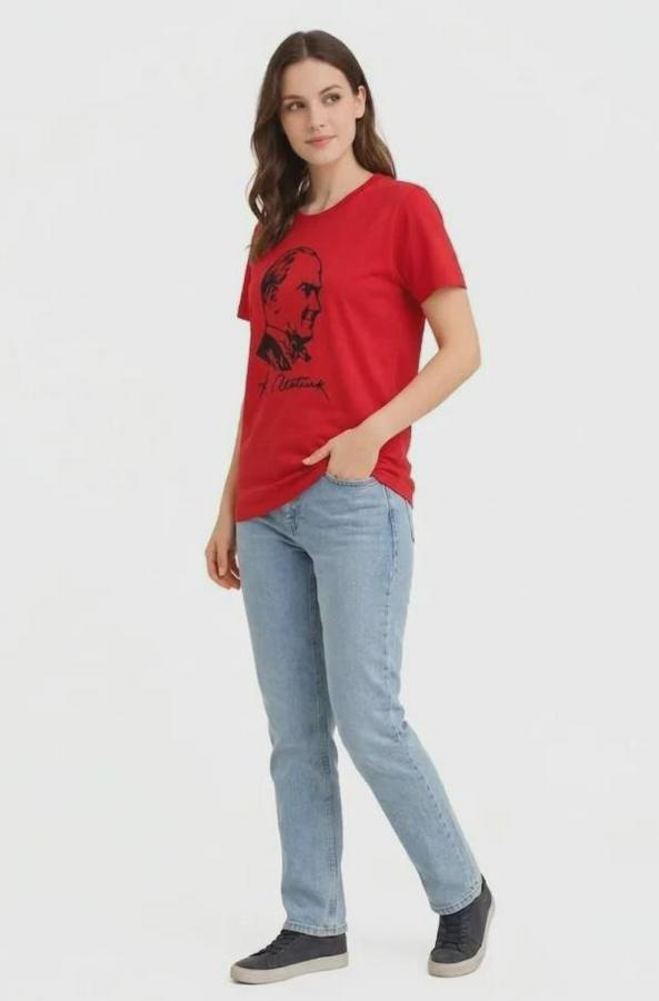 Atatürk Baskılı Tişört Kısa Kollu Bisiklet Yaka  T-Shirt
