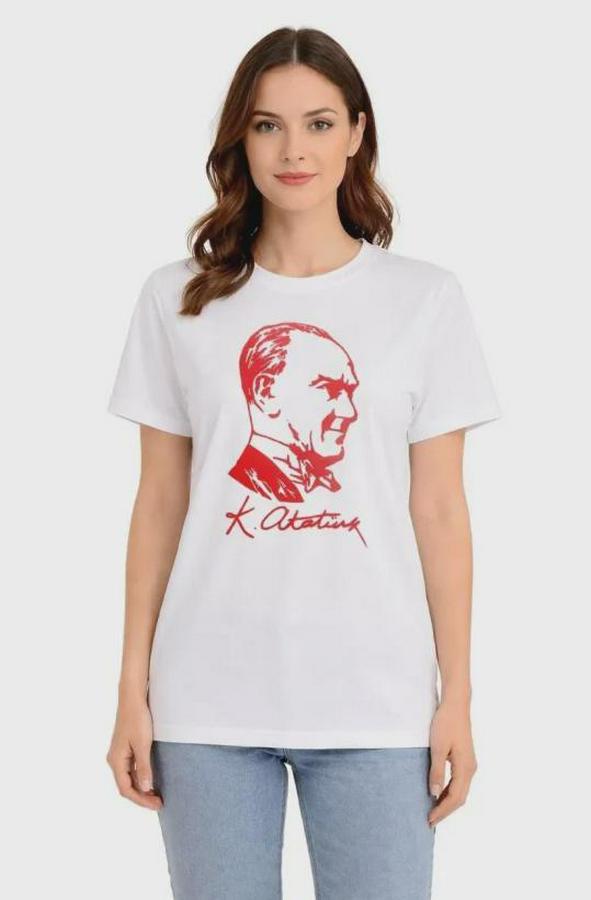 Atatürk Baskılı Tişört Kısa Kollu Bisiklet Yaka T-Shirt