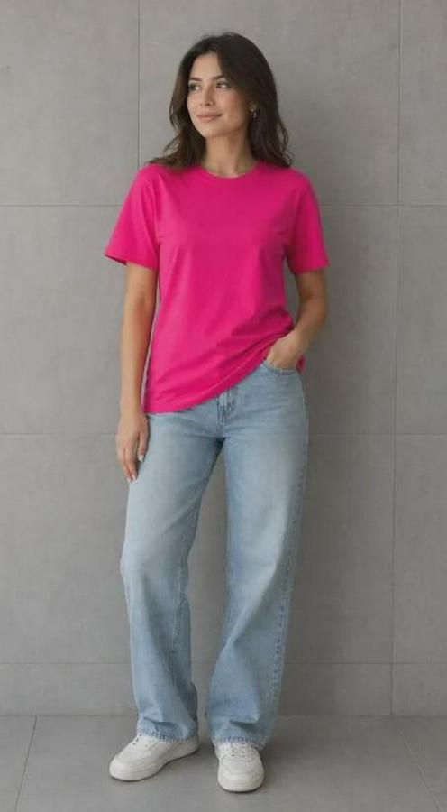 Basic Pamuklu Tişört Bisiklet Yaka Düz Renk Relaxed Fit T-Shirt