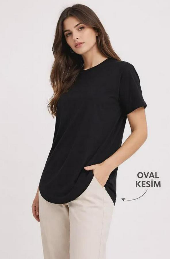 Basic T-Shirt Kısa Kol Bisiklet Yaka Oval Kesim Tişört
