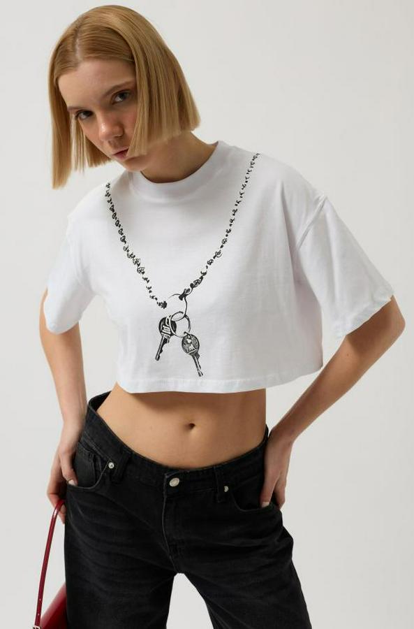 Baskılı Crop T-Shirt