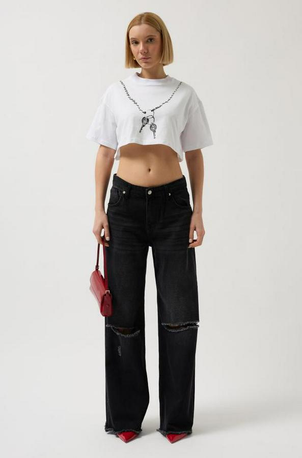 Baskılı Crop T-Shirt