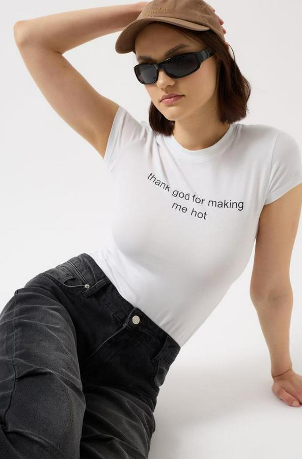Baskılı Likralı Crop T-Shirt