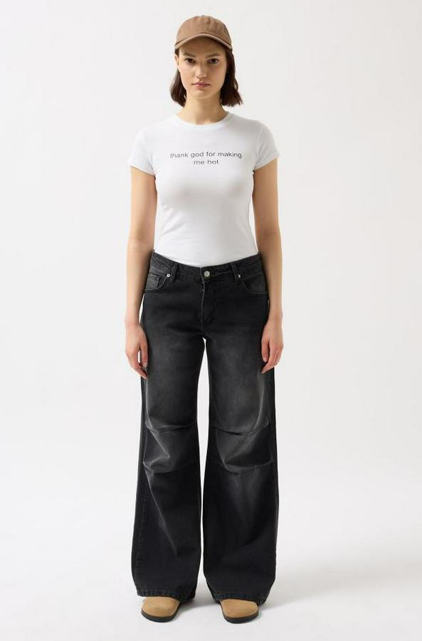 Baskılı Likralı Crop T-Shirt