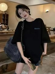 Baskılı Oversize Bisiklet Yaka T-Shirt
