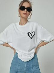 Bisiklet Yaka Baskılı Oversize T-Shirt