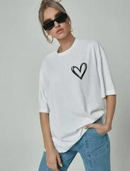 Bisiklet Yaka Baskılı Oversize T-Shirt