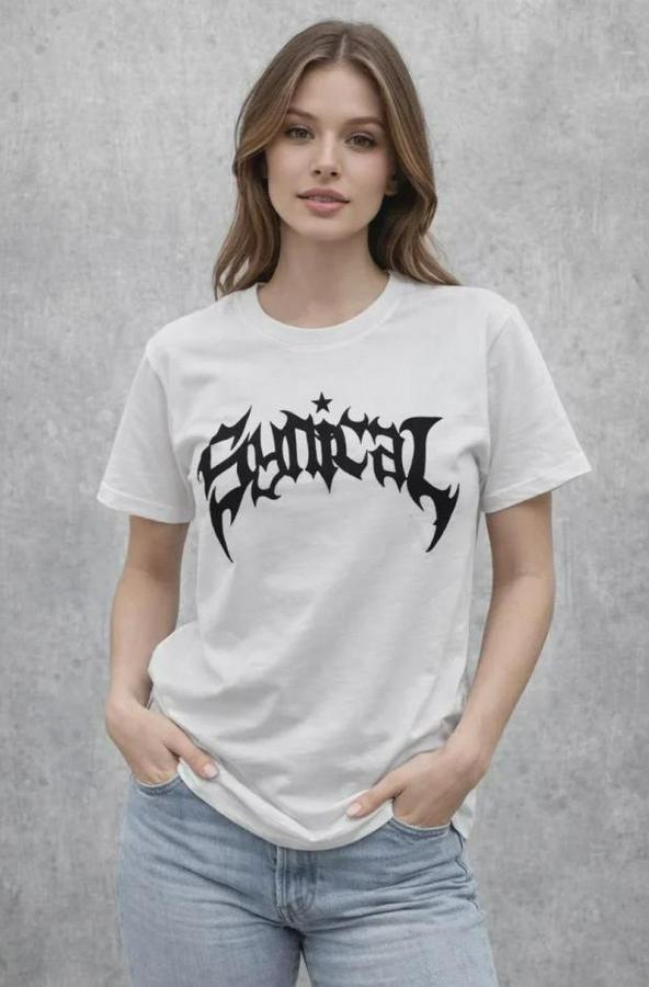 Bisiklet Yaka Ön Baskılı Kısa Kollu Tişört Streetwear Günlük Basic Pamuklu T-Shirt