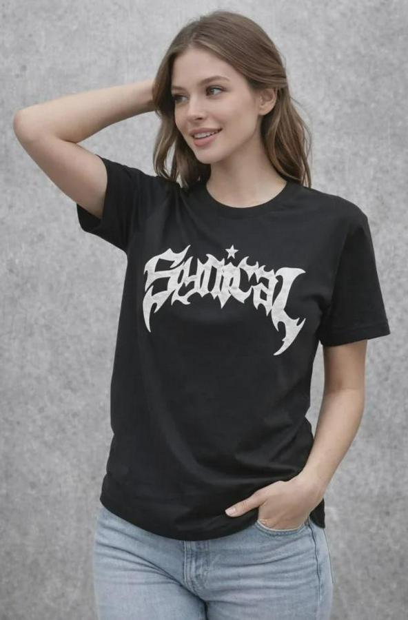 Bisiklet Yaka Ön Baskılı  Kısa Kollu Tişört Streetwear Günlük Basic Pamuklu T-Shirt