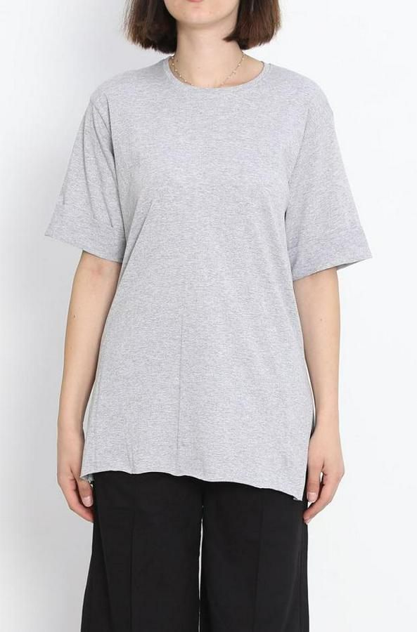 Büyük Beden Duble Kol Tişört Gri  