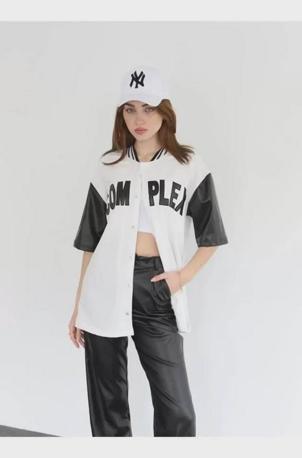 Complex Kolları Deri Kolej Oversize T-Shirt
