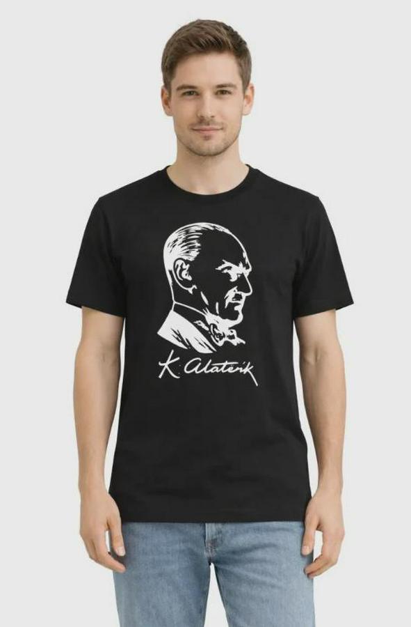 Atatürk Baskılı Tişört Kısa Kollu Bisiklet Yaka T-Shirt