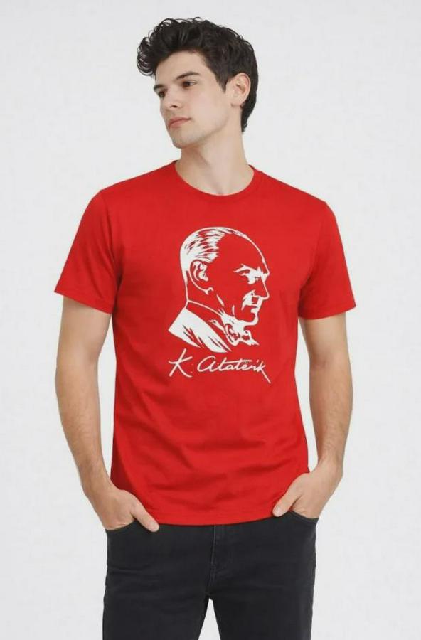 Atatürk Baskılı Tişört Kısa Kollu Bisiklet Yaka T-Shirt