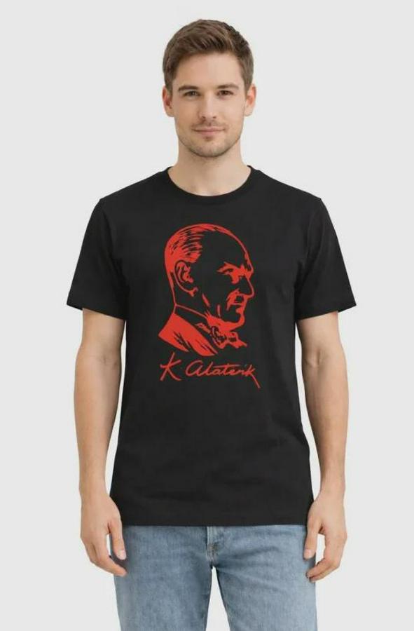 Atatürk Baskılı Tişört Kısa Kollu Bisiklet Yaka T-Shirt