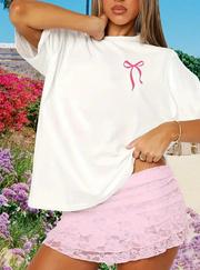 Fiyonk Baskılı Oversize Bisiklet Yaka T-Shirt