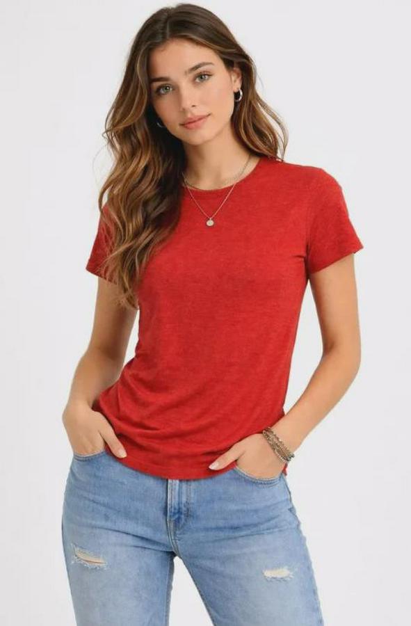 Flam Kumaş Melanj Dokulu Regular Fit Tişört Bisiklet Yaka Yazlık T-Shirt