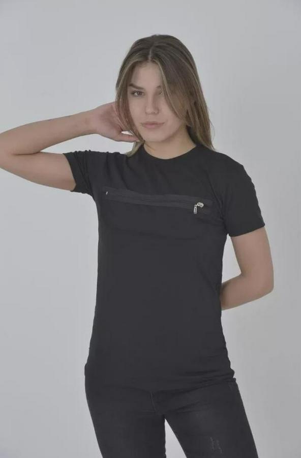 Göğüste Fermuar Aksesuarlı Dar Kalıp T-Shirt