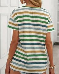 Kısa Kollu V Yaka Çizgili Süprem T-Shirt