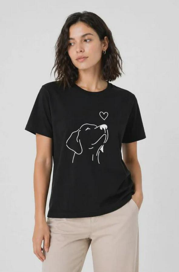 Köpek Figürlü Minimal Baskılı Tişört Kısa Kol Yazlık T-Shirt
