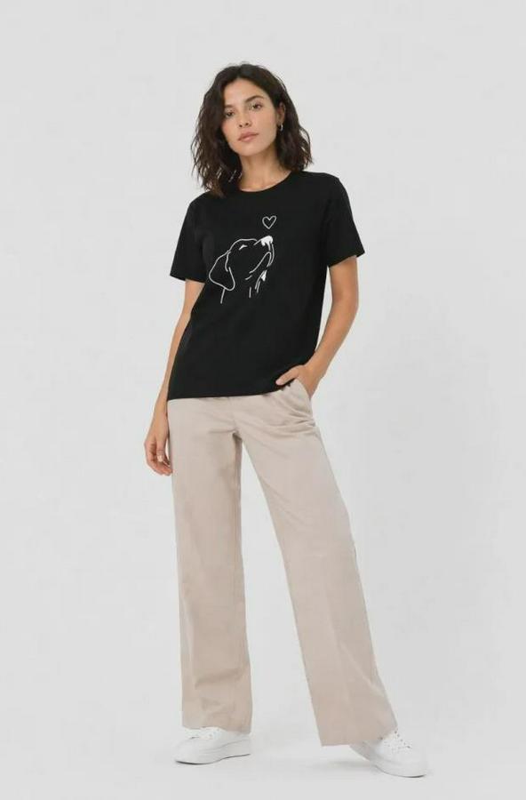 Köpek Figürlü Minimal Baskılı Tişört Kısa Kol Yazlık T-Shirt