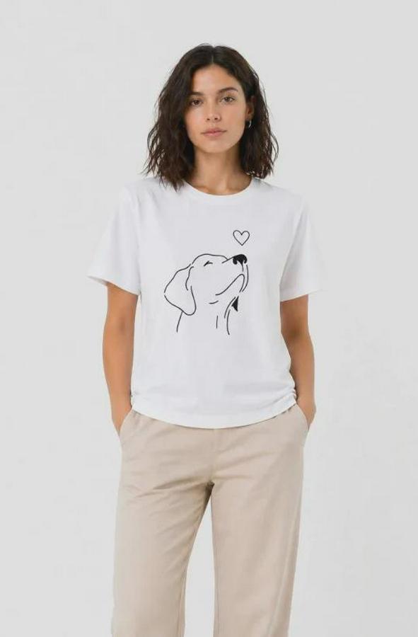 Köpek Figürlü Minimal Baskılı Tişört Kısa Kol Yazlık T-Shirt