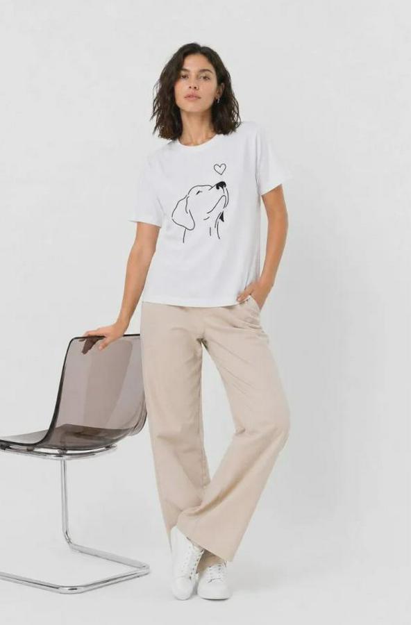 Köpek Figürlü Minimal Baskılı Tişört Kısa Kol Yazlık T-Shirt