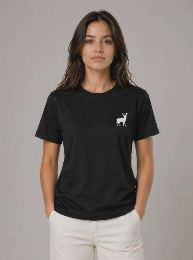 Minimal Geyik Logolu Tişört Bisiklet Yaka Kısa Kol Yazlık T-Shirt